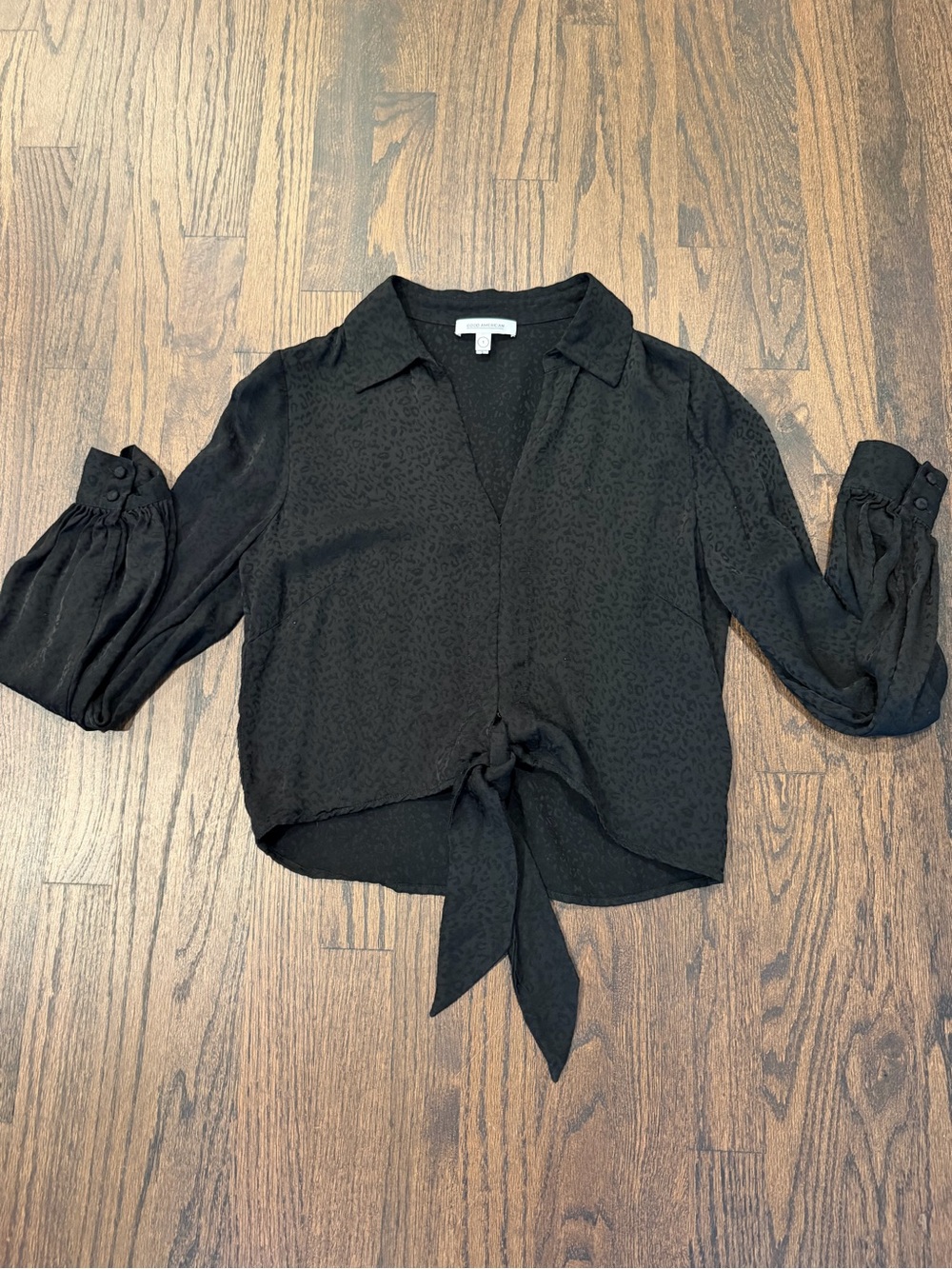 Good American Black Tie-Front Blouse